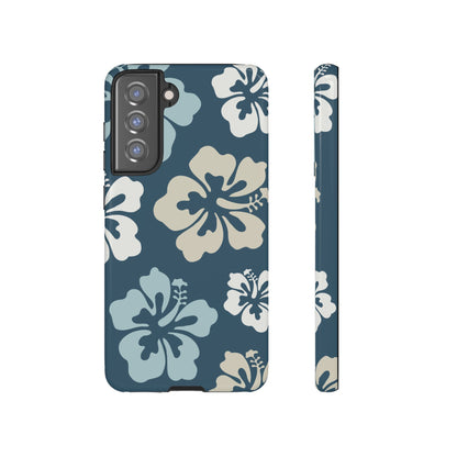 Samsung Galaxy S21 FE / Glossy Phone Case - ’Blue Hibiscus Retro Pattern #1’ Phone Case