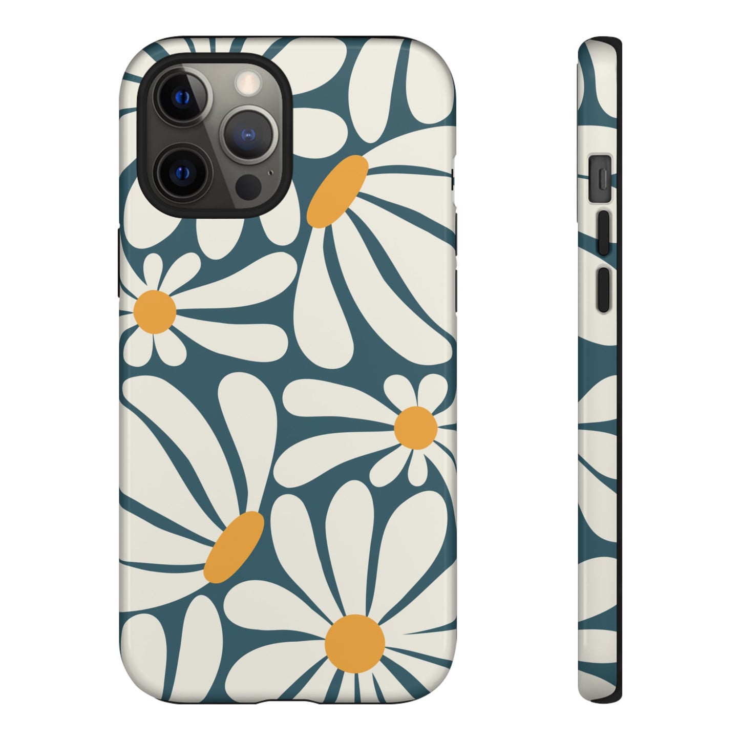 iPhone 12 Pro Max / Glossy Phone Case - Retro Blue Daisy Pattern Phone Case
