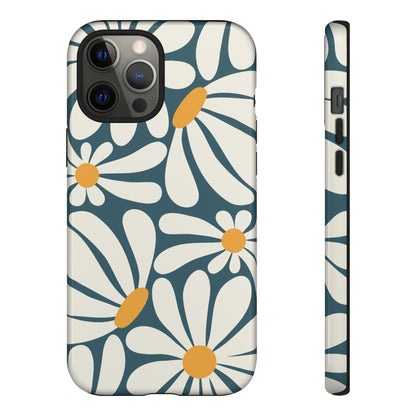 iPhone 12 Pro Max / Glossy Phone Case - Retro Blue Daisy Pattern Phone Case