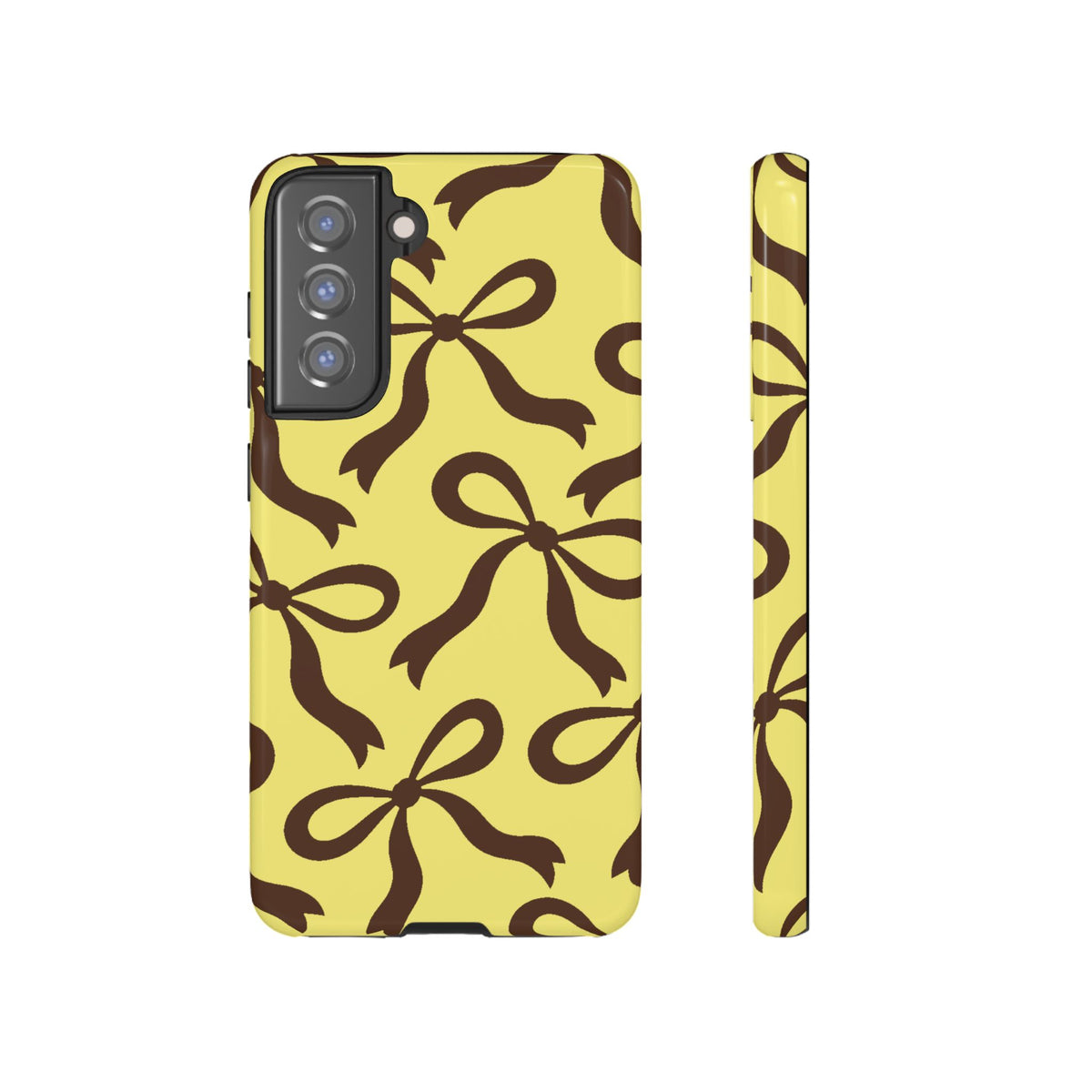 Bold Butter Yellow and Chocolate Brown Bow Pattern Phone Case - Yellow Phone Case - Samsung Galaxy S21 FE / Glossy