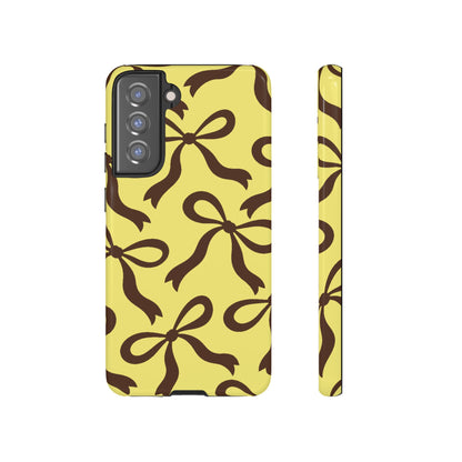 Bold Butter Yellow and Chocolate Brown Bow Pattern Phone Case - Yellow Phone Case - Samsung Galaxy S21 FE / Glossy
