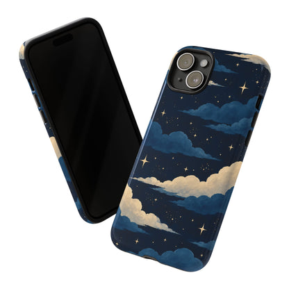 Illustrated Navy Blue Clouds & Stars Phone Case