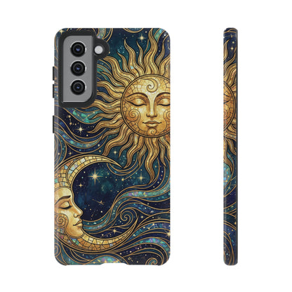 Elegant Teal & Gold Sun and Moon Phone Case