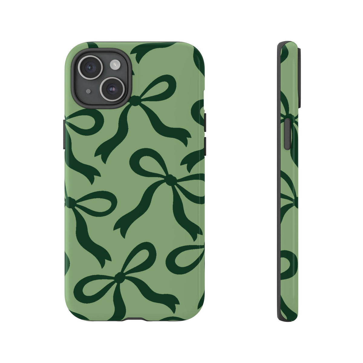 Bold Sage Green and Forest Green Bow Pattern Phone Case - Green Phone Case - iPhone 15 Plus / Glossy