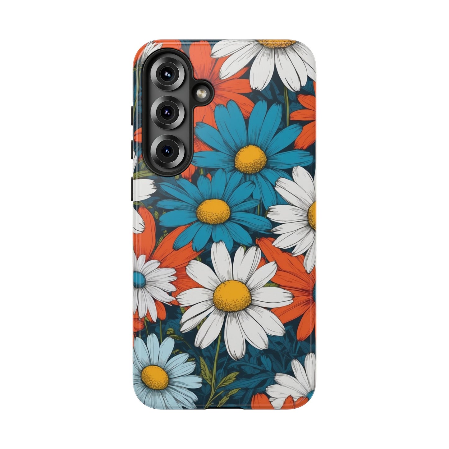 Samsung Galaxy S25 Plus / Glossy Phone Case - Pop Art Daisies Illustration ’Red & Blue’ Phone Case