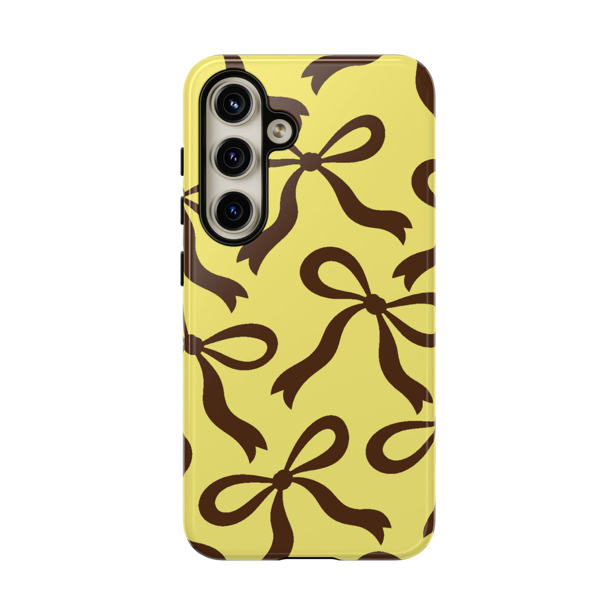 Bold Butter Yellow and Chocolate Brown Bow Pattern Phone Case - Yellow Phone Case - Samsung Galaxy S24 / Glossy