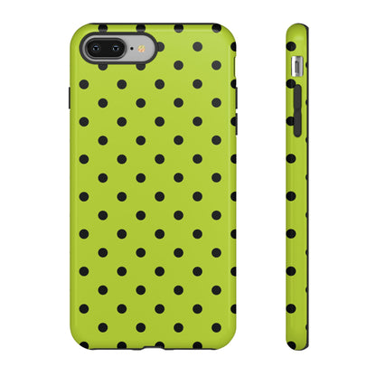 Trendy Neon Lime Green & Black Dot Pattern Phone Case