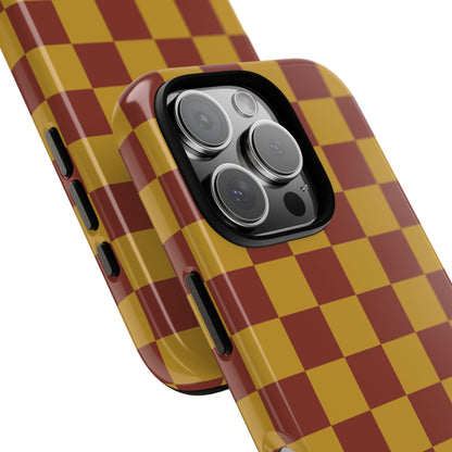 Phone Case - Trendy Mustard & Burgandy Checked Pattern Phone Case