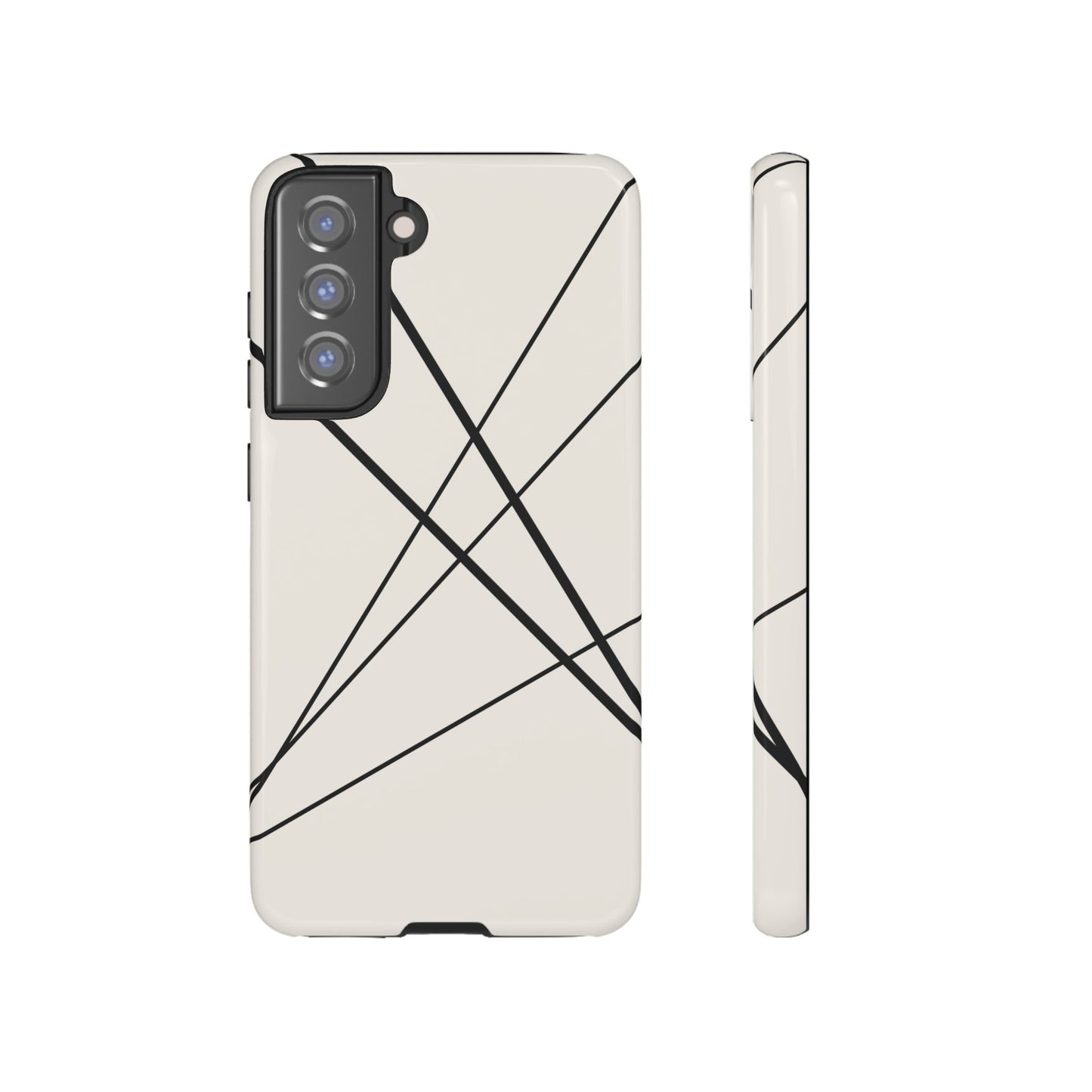 Samsung Galaxy S21 FE / Glossy Phone Case - Abstract White with Black Lines Phone Case