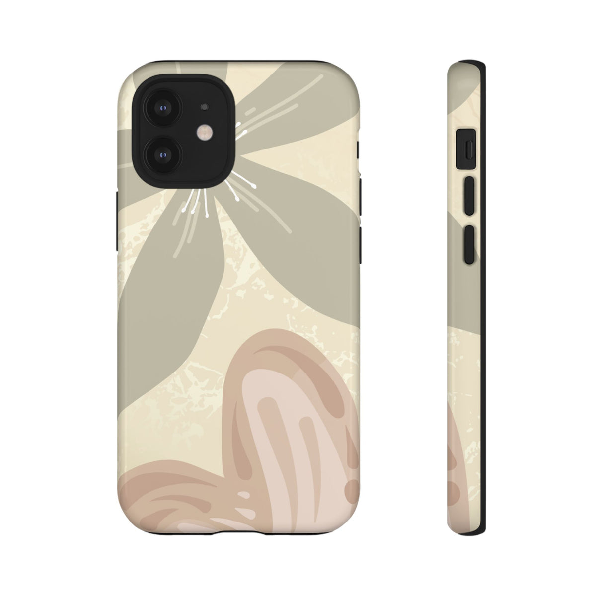 Hibiscus Heart Pattern Phone Case - Beige Phone Case - iPhone 12 Mini / Glossy