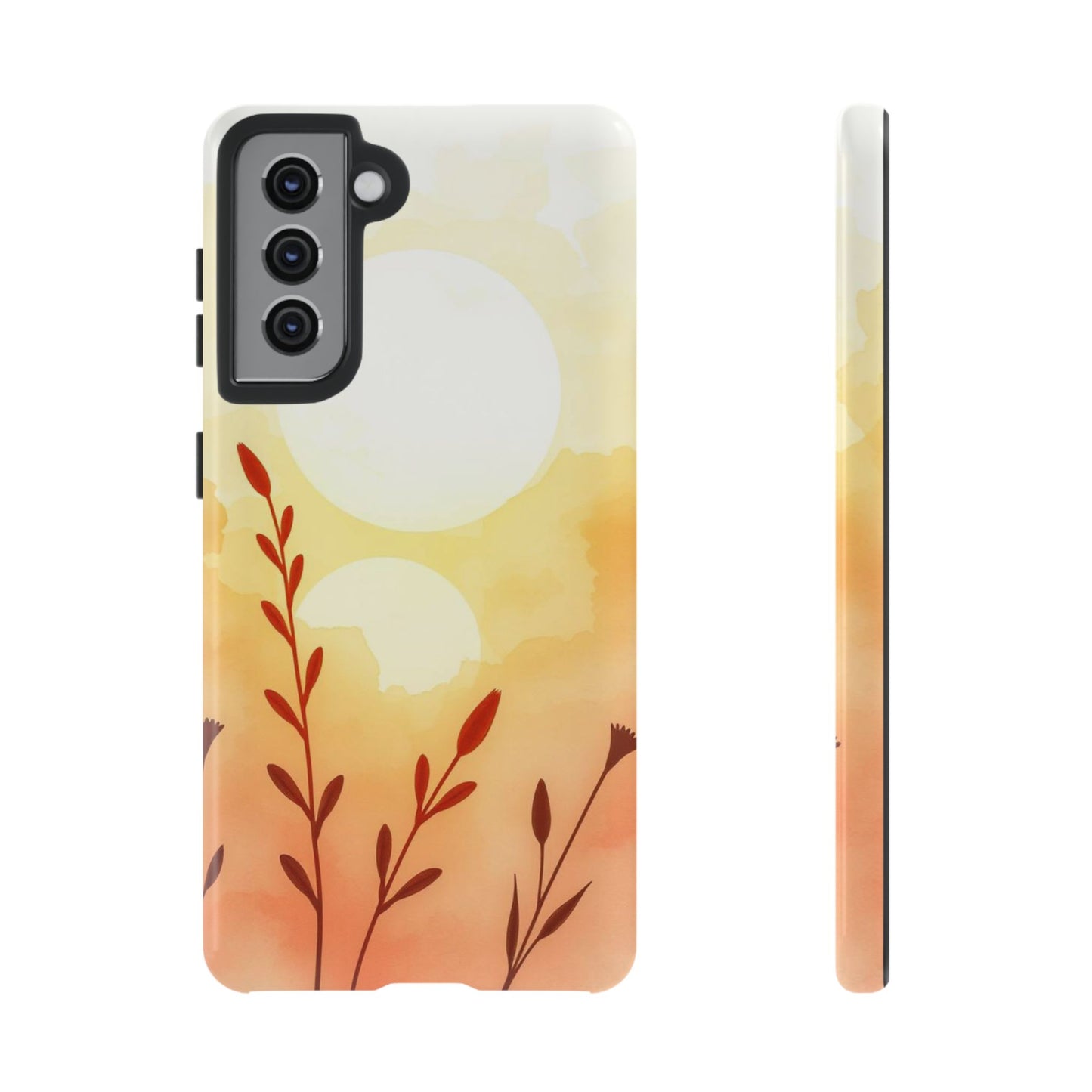 Samsung Galaxy S21 / Glossy Phone Case - Watercolour Wildflower & Sun Design Phone Case