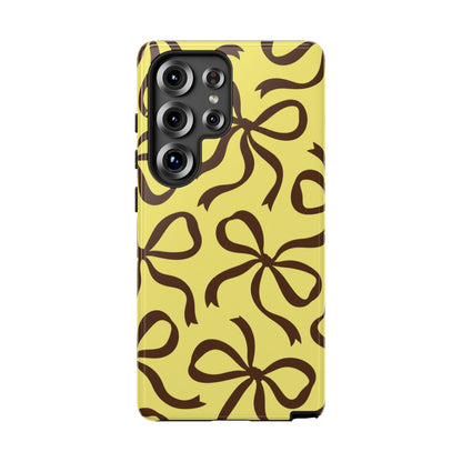 Bold Butter Yellow and Chocolate Brown Bow Pattern Phone Case