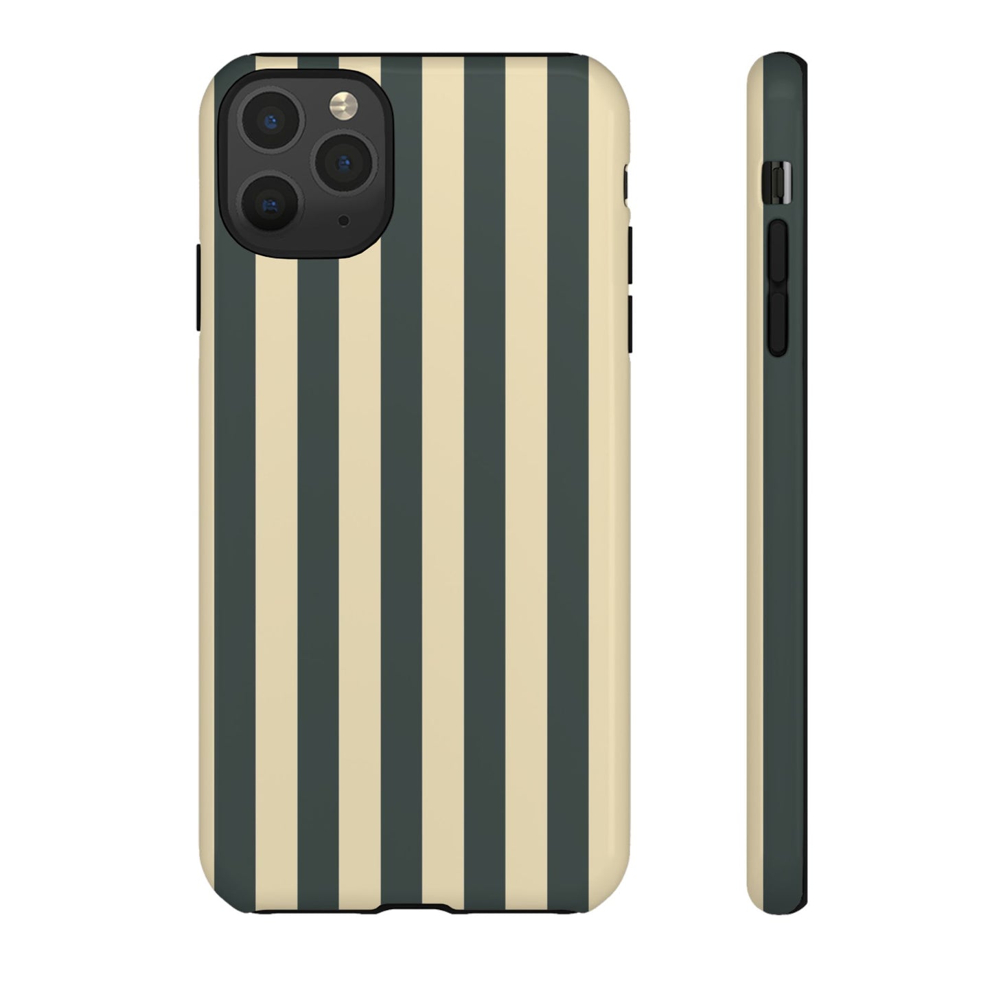 iPhone 11 Pro Max / Glossy Phone Case - ’Green & Beige Stripe Pattern’ Phone Case