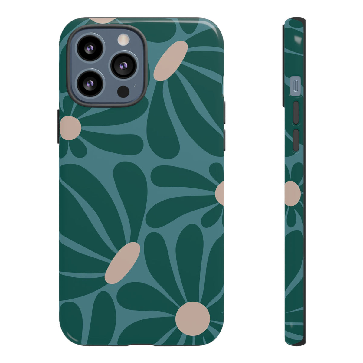 Retro Turquoise Daisy Pattern Phone Case - Green Phone Case - iPhone 13 Pro Max / Glossy