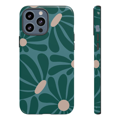 Retro Turquoise Daisy Pattern Phone Case - Green Phone Case - iPhone 13 Pro Max / Glossy