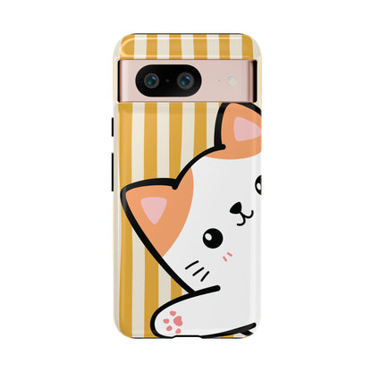 Playful Peakaboo Cat with Yellow Stripe Pattern Phone Case - Yellow Phone Case - Google Pixel 8 / Glossy