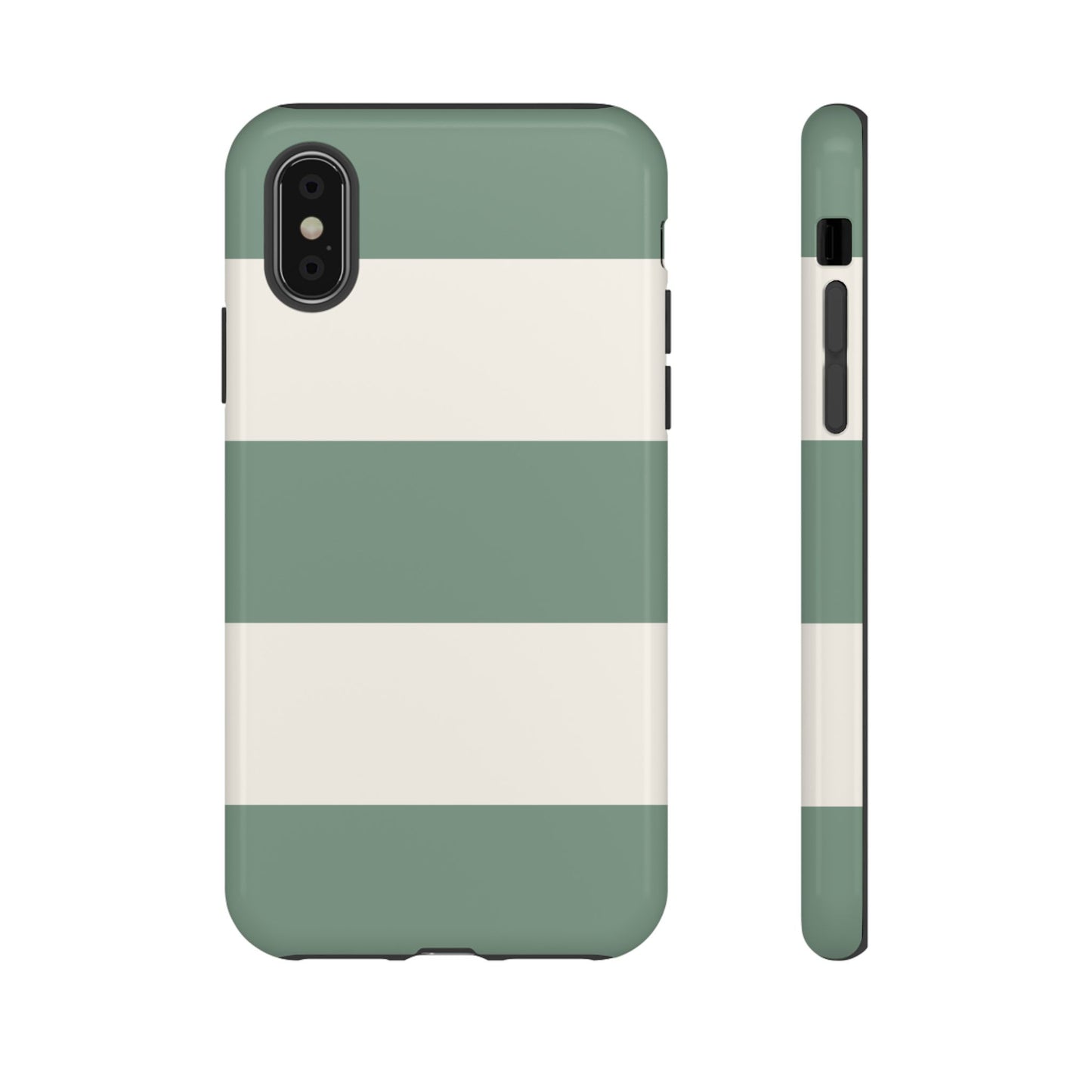 iPhone XS / Glossy Phone Case - Green & White Horizontal Stripe Pattern Phone Case