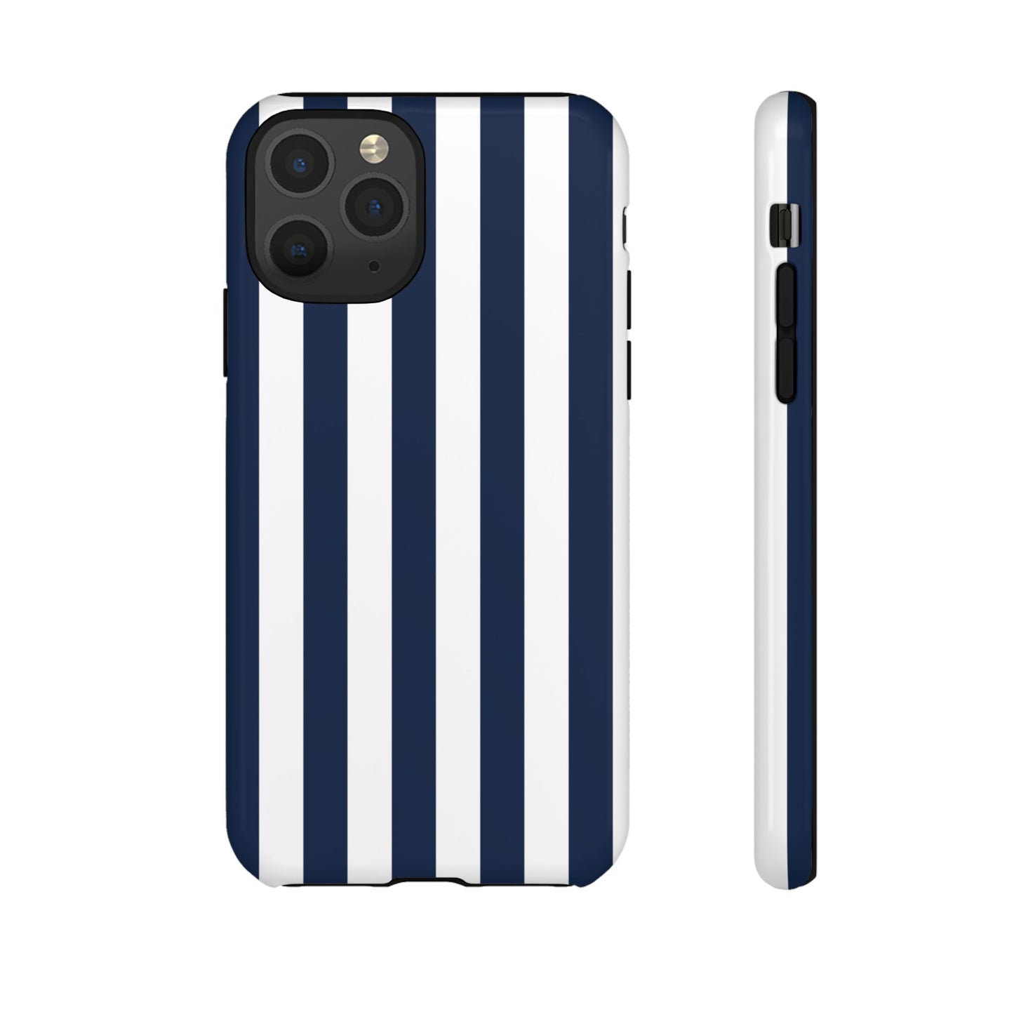 iPhone 11 Pro / Glossy Phone Case - Simple Dark Blue & White Stripe Pattern Phone Case