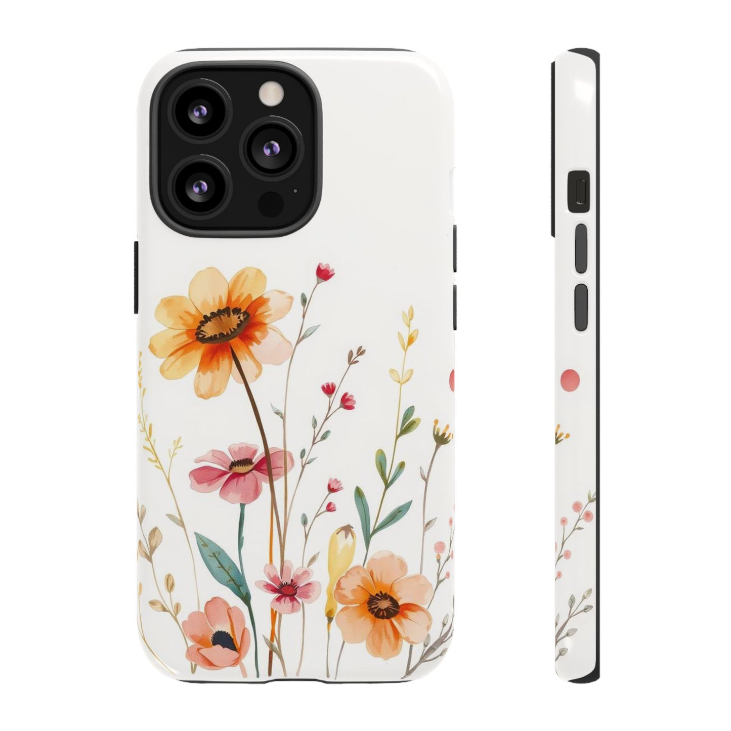 iPhone 13 Pro / Glossy Phone Case - Boho Chic Watercolour Wild Blooms Pattern Phone Case