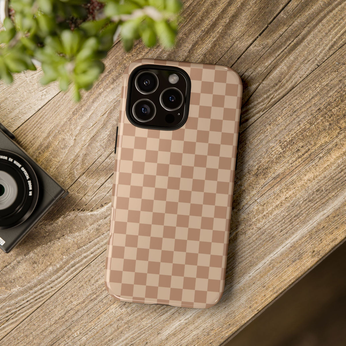 Bold Tan Small Checked Pattern Phone Case - Brown Phone Case