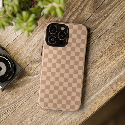 Bold Tan Small Checked Pattern Phone Case - Brown Phone Case
