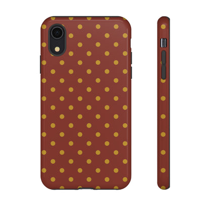 iPhone XR / Glossy Phone Case - Trendy Brown & Mustard Dot Pattern Phone Case