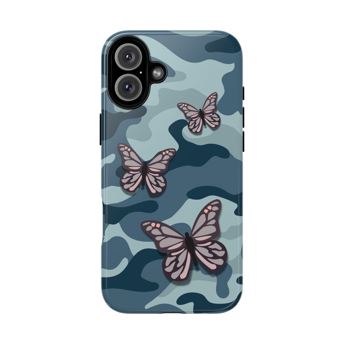 Dark Blue Butterfly Camo Phone Case - Blue Phone Case - iPhone 16 Plus / Glossy