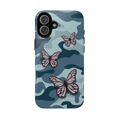 Dark Blue Butterfly Camo Phone Case - Blue Phone Case - iPhone 16 Plus / Glossy