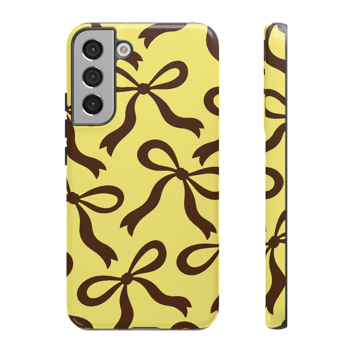 Bold Butter Yellow and Chocolate Brown Bow Pattern Phone Case - Yellow Phone Case - Samsung Galaxy S22 Plus / Glossy