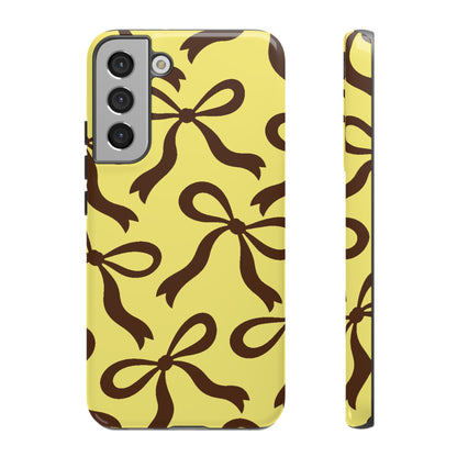 Bold Butter Yellow and Chocolate Brown Bow Pattern Phone Case - Yellow Phone Case - Samsung Galaxy S22 Plus / Glossy