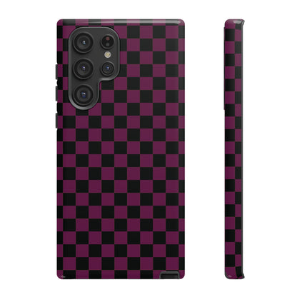 Trendy Plum & Black Small Checked Pattern Phone Case - Purple Phone Case - Samsung Galaxy S22 Ultra / Glossy