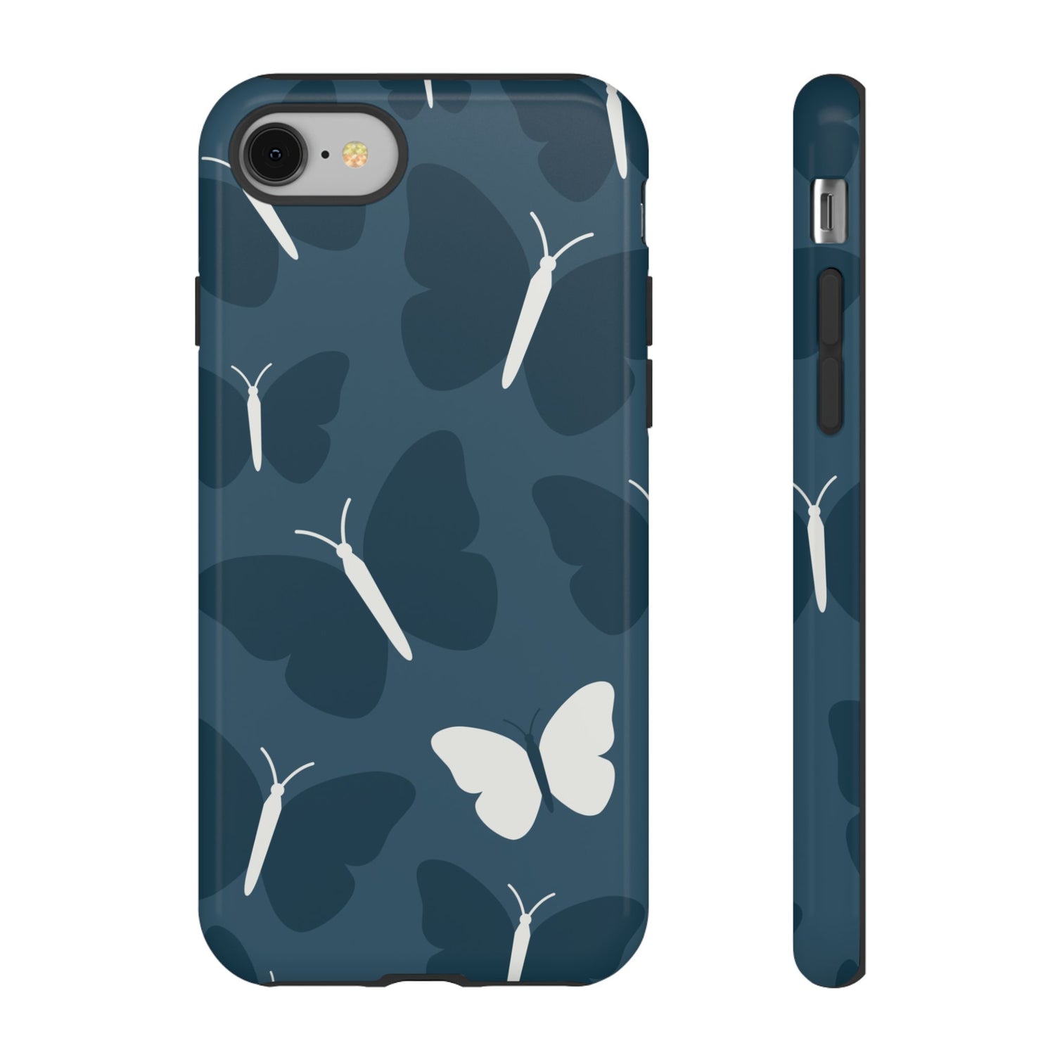 Minimalist Dark Blue Butterfly Pattern Phone Case - Blue Phone Case - iPhone 8 / Glossy