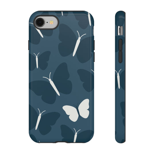 iPhone 8 / Glossy Phone Case - Minimalist Dark Blue Butterfly Pattern Phone Case