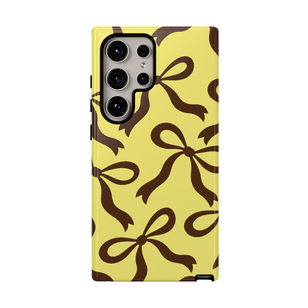 Bold Butter Yellow and Chocolate Brown Bow Pattern Phone Case - Yellow Phone Case - Samsung Galaxy S24 Ultra / Glossy