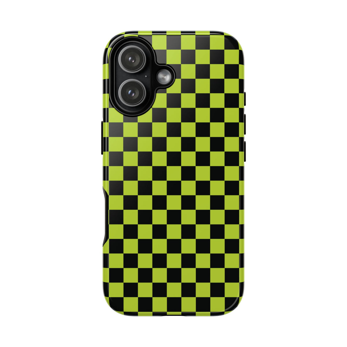 Trendy Neon Lime Green & Black Small Checked Pattern Phone Case - Green Phone Case - iPhone 17 / Glossy