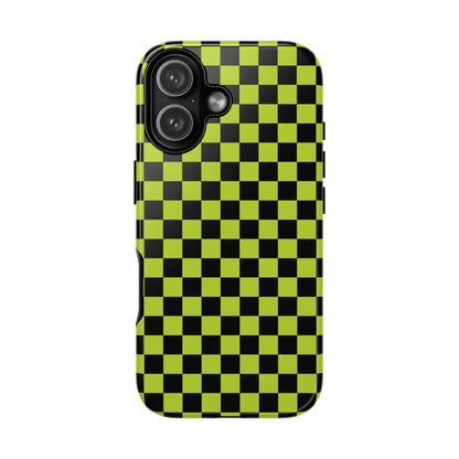 Trendy Neon Lime Green & Black Small Checked Pattern Phone Case - Green Phone Case - iPhone 17 / Glossy