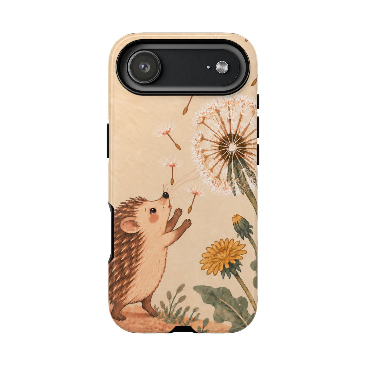 Whimsical Cream Hedgehog and Dandelion Phone Case - White Phone Case - iPhone 17 Air / Glossy