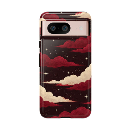 Illustrated Crimson Red Clouds & Stars Phone Case