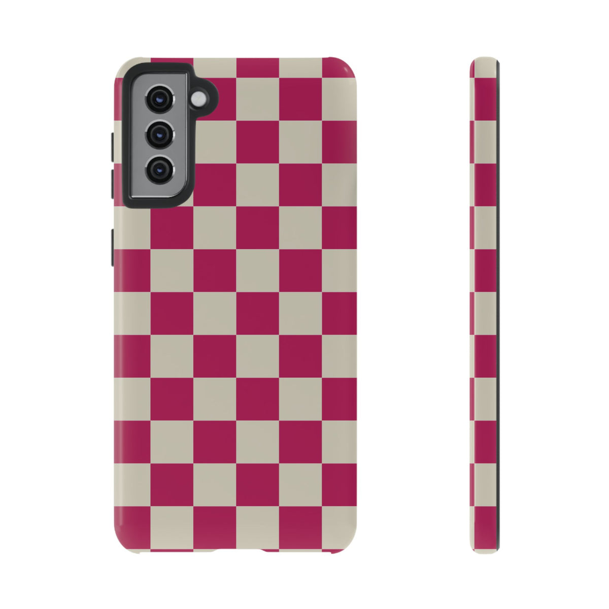 Pink & White Checked Pattern Phone Case - Pink Phone Case - Samsung Galaxy S21 Plus / Glossy