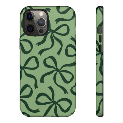 Bold Sage Green and Forest Green Bow Pattern Phone Case