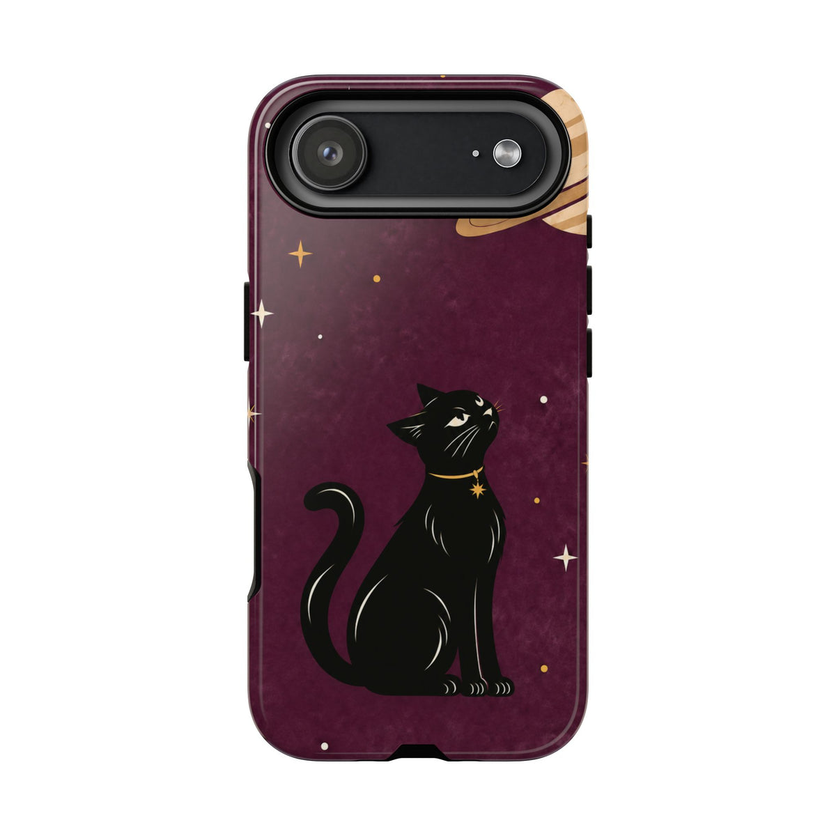 Whimsical Plum Celestial Black Cat Phone Case