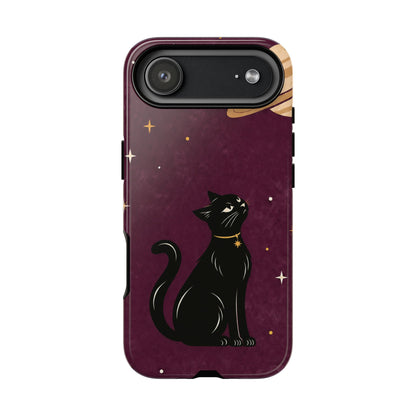 Whimsical Plum Celestial Black Cat Phone Case