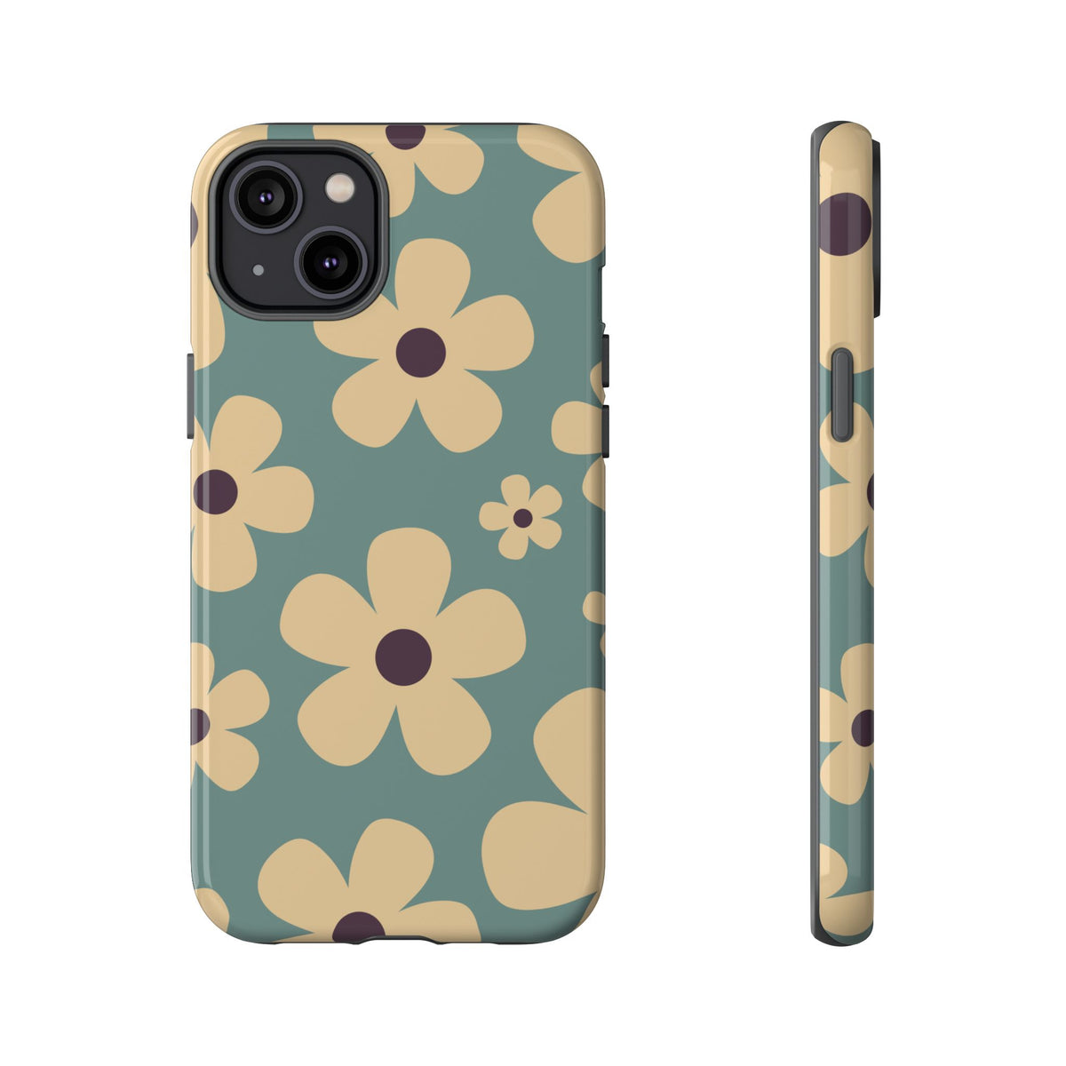 Cute Blue & Cream Daisy Pattern Phone Case - Blue Phone Case - iPhone 14 Plus / Glossy