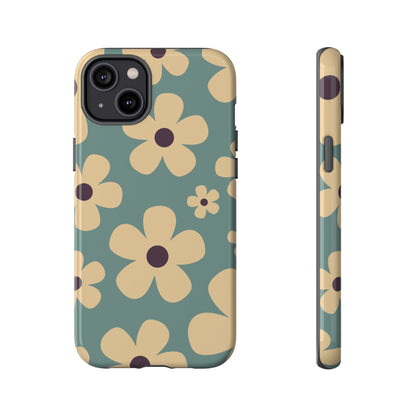 Cute Blue & Cream Daisy Pattern Phone Case - Blue Phone Case - iPhone 14 Plus / Glossy