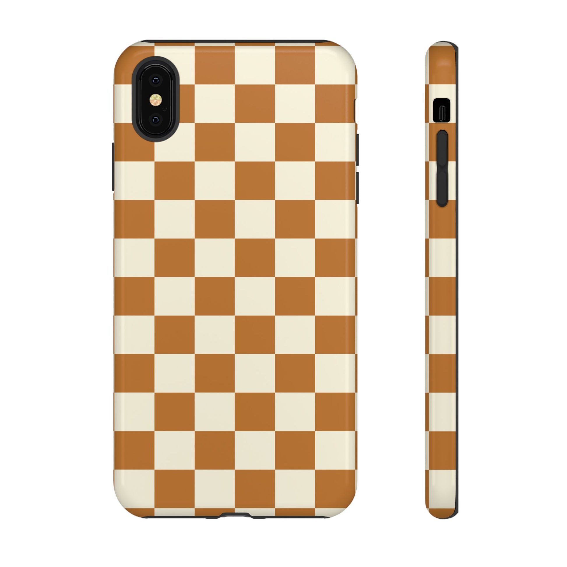 iPhone XS MAX / Glossy Phone Case - ’Orange & White Checkered Pattern’ Phone Case