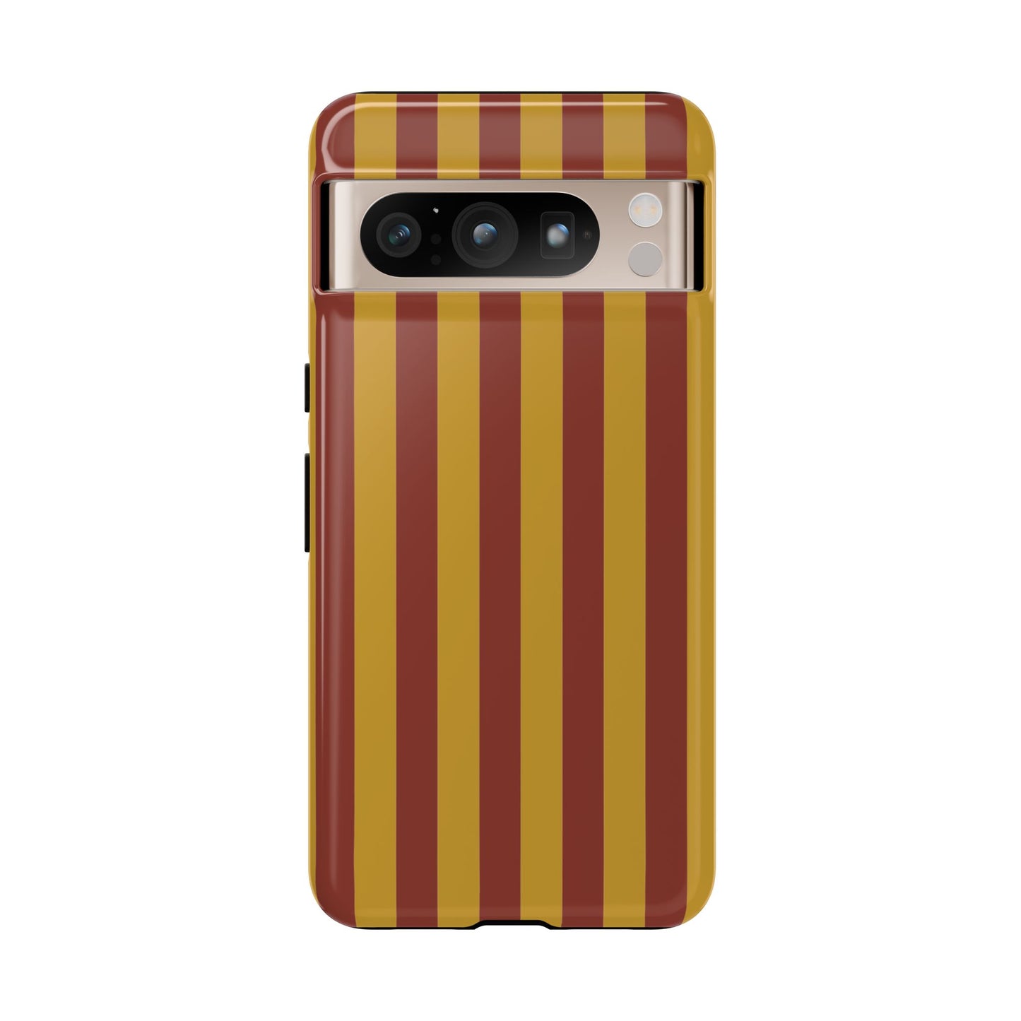 Google Pixel 8 Pro / Glossy Phone Case - Trendy Mustard & Burgandy Stripe Pattern Phone Case
