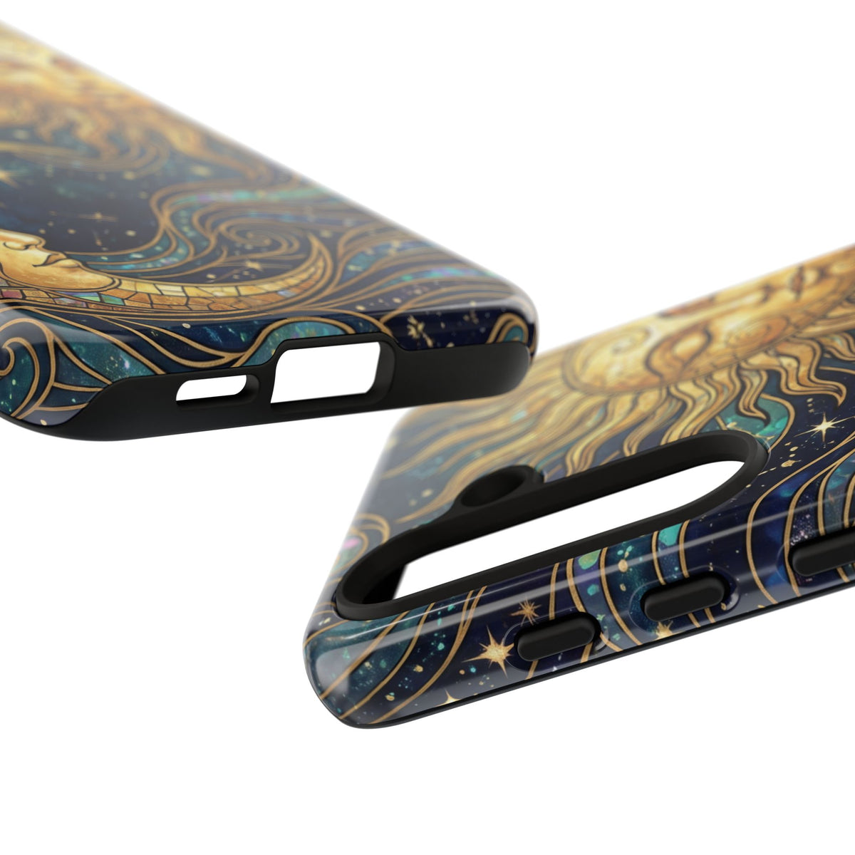 Elegant Teal & Gold Sun and Moon Phone Case