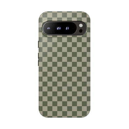 Google Pixel 9 Pro XL / Glossy Phone Case - ’Bold Olive Green Checkered Pattern’ Phone Case