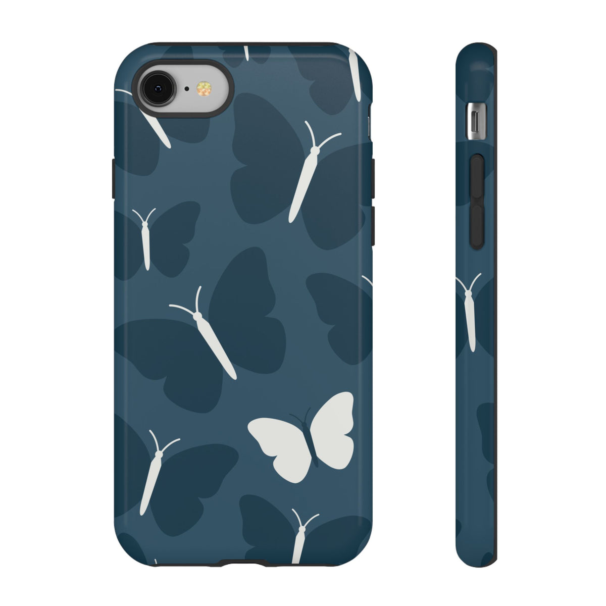 Minimalist Dark Blue Butterfly Pattern Phone Case - Blue Phone Case - iPhone 8 / Glossy