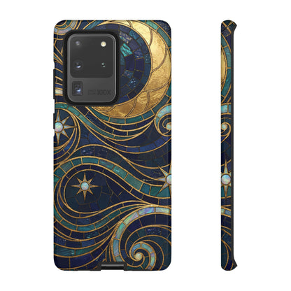 Elegant Navy & Gold Crescent Moon Mosaic Phone Case